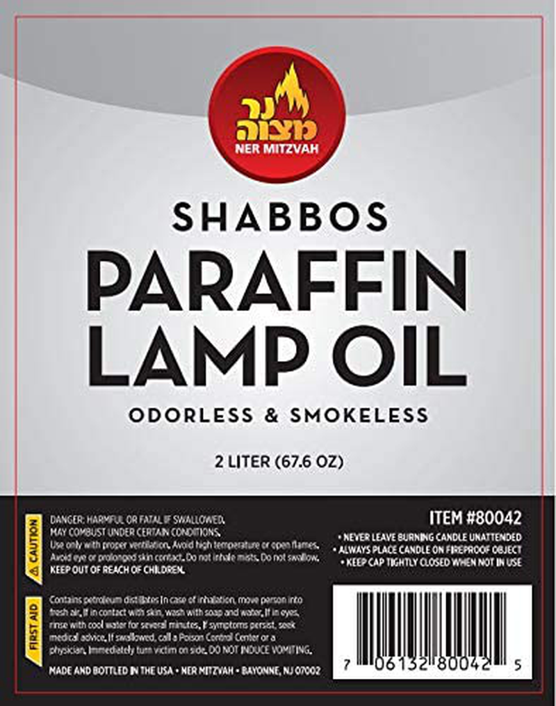 Ner Mitzvah Paraffin Lamp Oil - Clear Smokeless, Odorless, Clean Burning Fuel for Indoor and Outdoor Use - 2 Liter (67.6 oz)