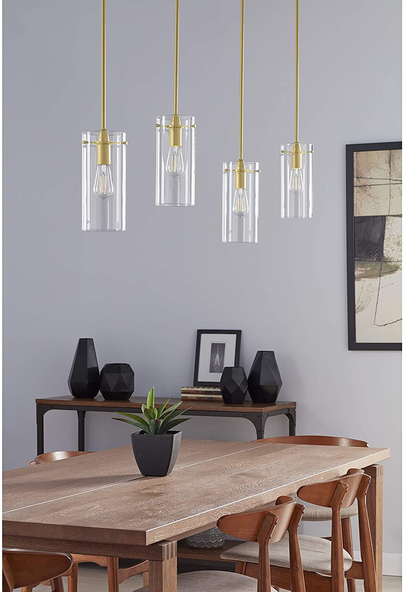 Gold Pendant Light - Modern Effimero Mini Pendant Lighting for Kitchen Island Decor - Clear Glass Fixture with Large Lamp Shade