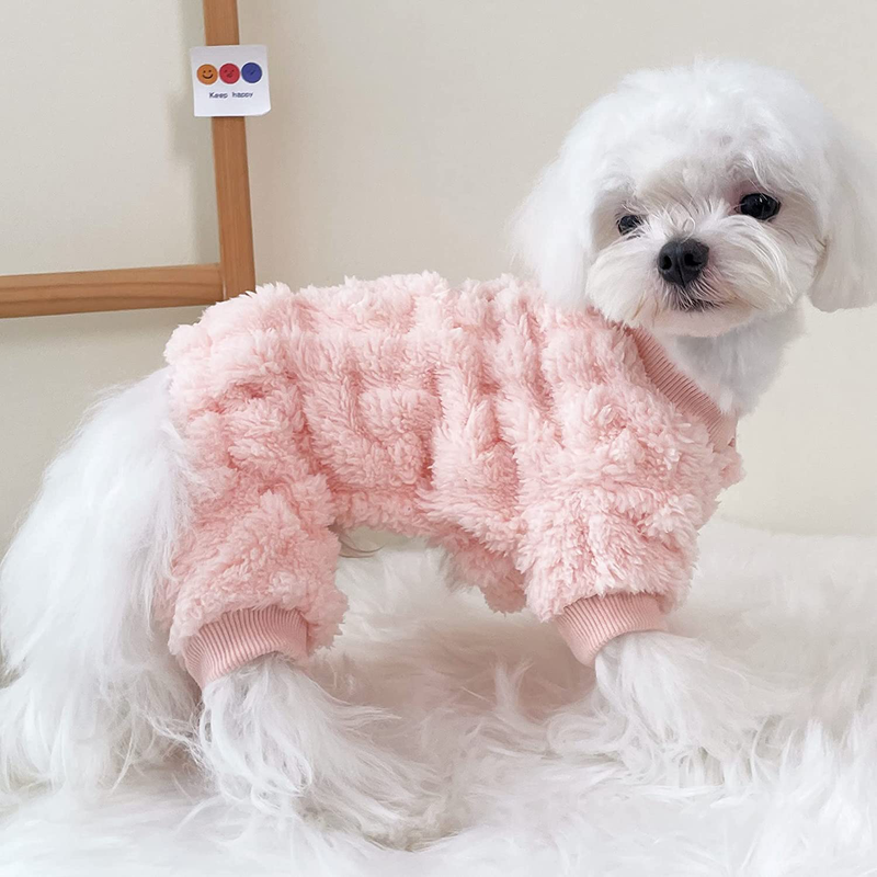 Loyanyy Plush Dog Pajamas for Cold Weather 4 Legged Clothes for Dog Cat Stretchy Puppy Kitten Onesie with Buttons Warm Soft Pet Jumpsuit Winter Coat