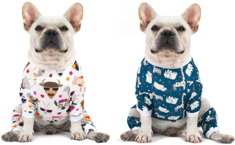 Cutebone Warm Dog Pajamas 2 Pack Cute Onesie for Medium Sized Dogs Boys&Girls Puppy Clothes Animals & Pet Supplies > Pet Supplies > Dog Supplies > Dog Apparel CuteBone Stretchy-Animals (Pack of 2) L(Chest Girth18’’-18.5’’ Back Length14’’-14.5’’) 