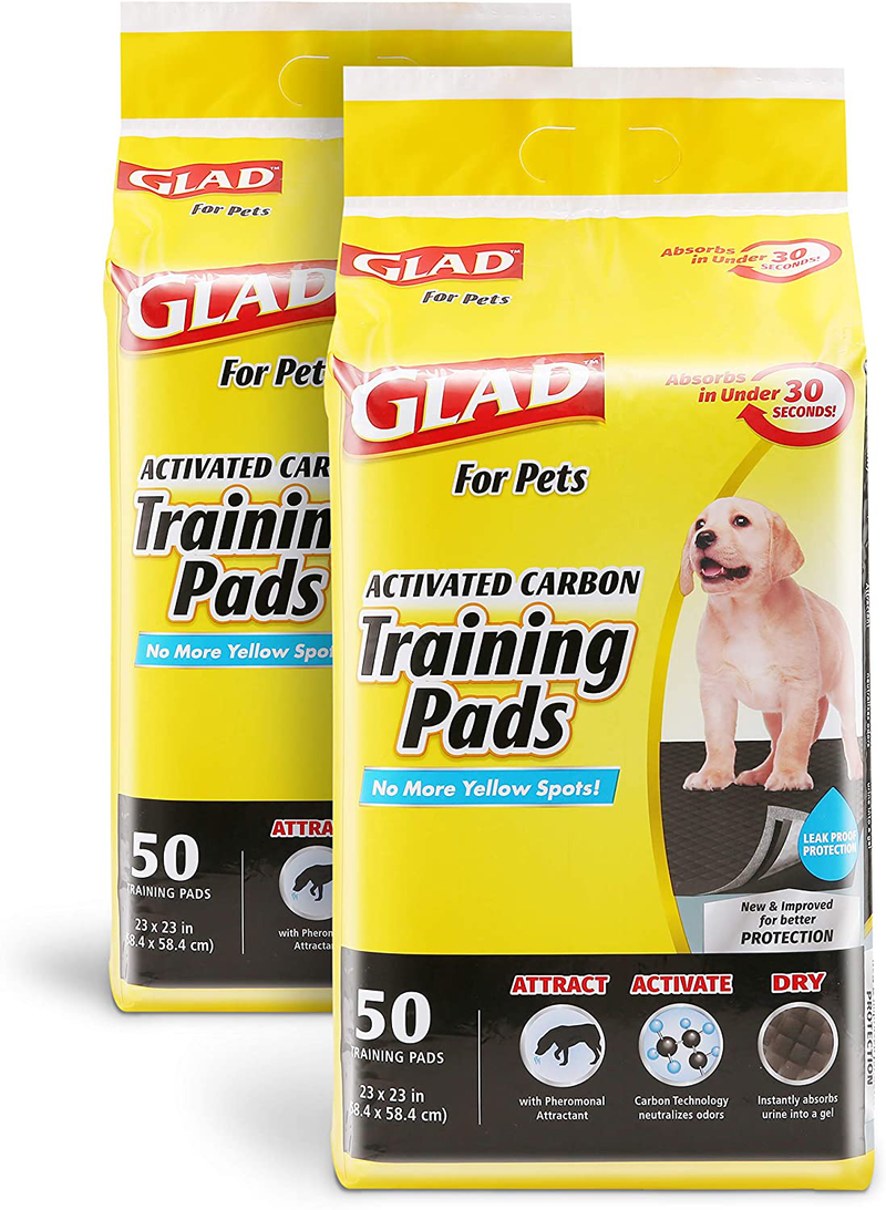 Glad for Pets Black Charcoal Puppy Pads-New & Improved Puppy Potty Training Pads That ABSORB & NEUTRALIZE Urine Instantly-Training Pads for Dogs, Dog Pee Pads, Pee Pads for Dogs, Dog Crate Pads Animals & Pet Supplies > Pet Supplies > Dog Supplies > Dog Diaper Pads & Liners Fetch for Pets Regular 50 Count - 2 PK 