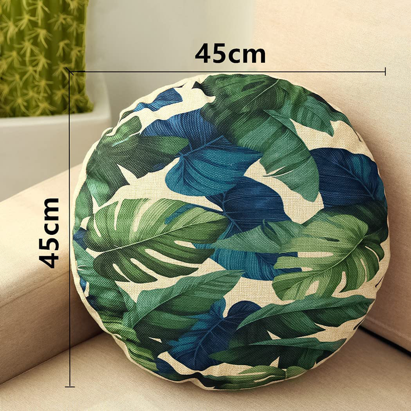 Earlyred Modern round Tropical Plants Leaves Yoga Meditation Floor Cotton Linen Pillow Case 18"X18" Sofa Seating Car Bed Sofa Cushion Cover Home Decor Throw Green Blue 45Cm