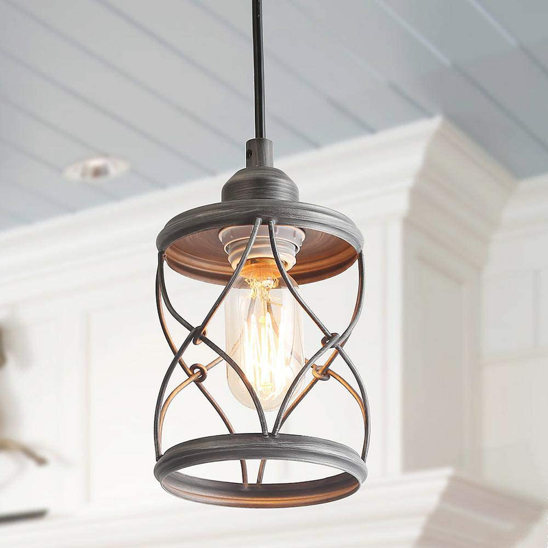 LALUZ Pendant Lighting for Kitchen Island, Hallway, Rustic Industrial Cage Hanging Fixture, Silver Brushed, Mini Size, 4.75 Inches Home & Garden > Lighting > Lighting Fixtures LALUZ Mini size,  