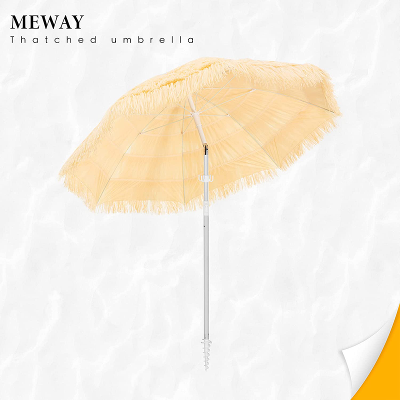 MEWAY 7.5ft Beach Umbrella with Sand Anchor & Tilt Mechanism, Portable UV 51+ Protection，Outdoor Sunshade Umbrella with Carry Bag，for Garden Beach Outdoor (Thatch)
