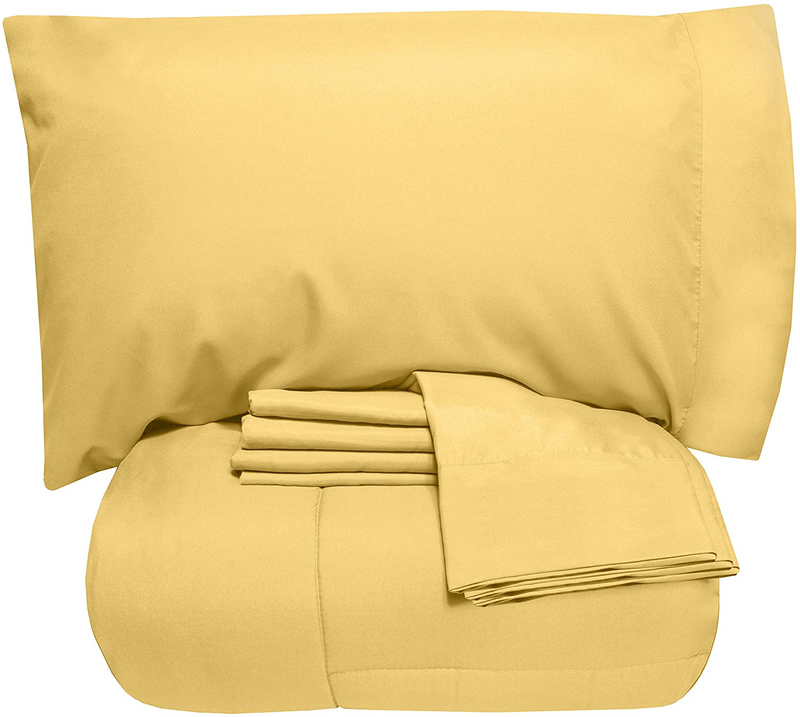 Sweet Home Collection 5 Piece Comforter Set Bag Solid Color All Season Soft Down Alternative Blanket & Luxurious Microfiber Bed Sheets, Twin, Red Home & Garden > Linens & Bedding > Bedding Sweet Home Collection Yellow Queen 