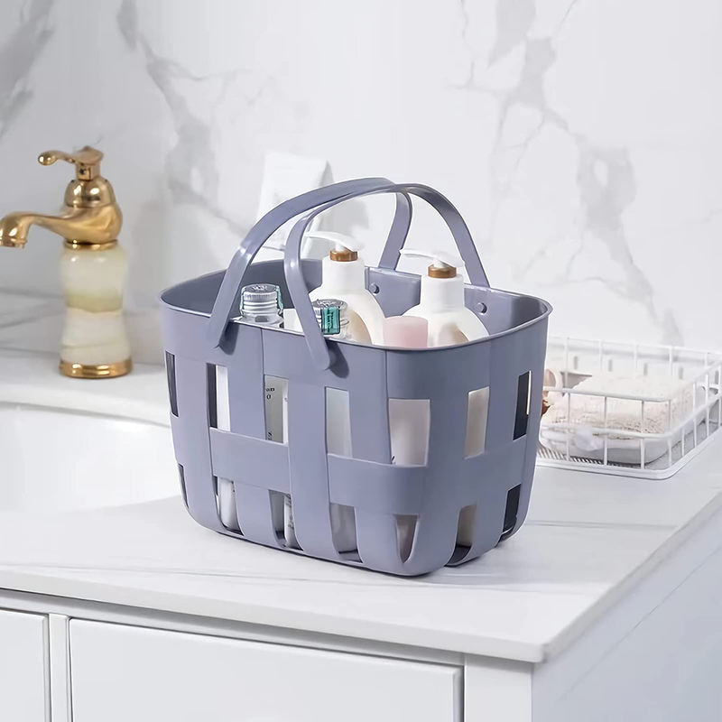 Rejomiik Portable Shower Caddy Basket Plastic Organizer Storage Basket with Handle/Drainage Holes, Toiletry Tote Bag Bin Box for Bathroom, College Dorm Room Essentials, Kitchen, Camp, Gym - Blue
