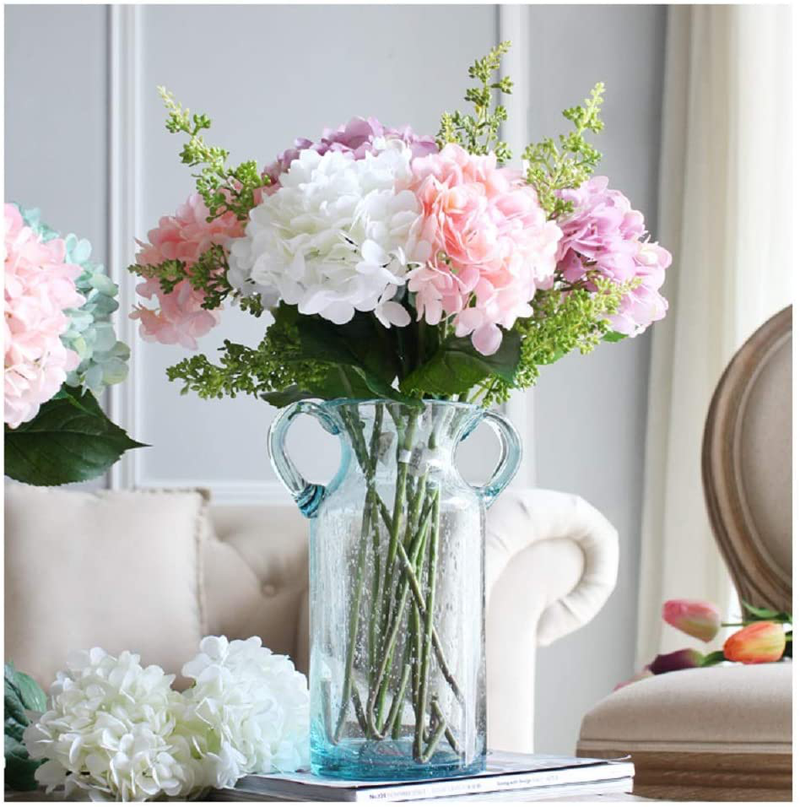 Flower Vase Glass Elegant Double Ear Decorative Handmade Air Bubbles Bluish Color Glass Vase for Centerpiece Home Decor (Large) Home & Garden > Decor > Vases Sunkey   