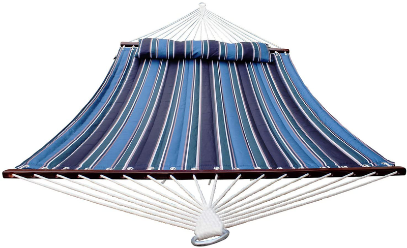 HENG FENG 2 Person Hammock ,10-12 FT Double Quilted Fabric Hammock with Spreader Bars,Hammock Without Stand,Without Chain,Blue & Aqua Home & Garden > Lawn & Garden > Outdoor Living > Hammocks HENG FENG Blue Stripe  