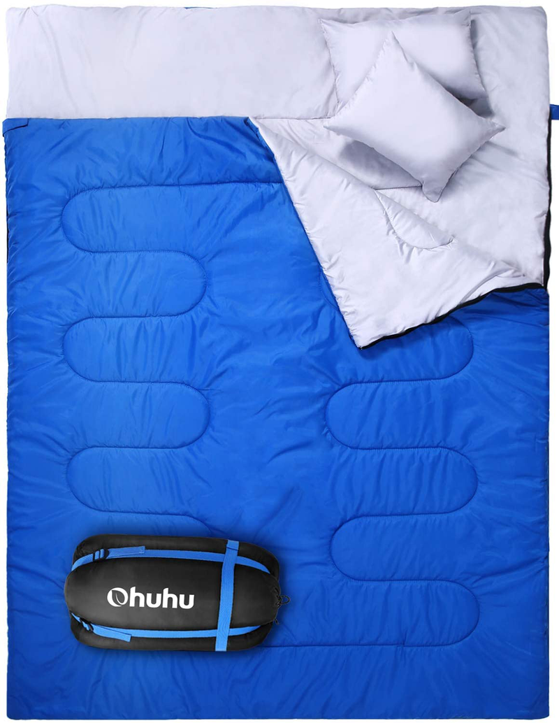 Ohuhu Double Sleeping Bag with 2 Pillows, Waterproof Lightweight 2 Person Adults Sleeping Bag for Camping, Backpacking, Hiking, with Carrying Bag Sporting Goods > Outdoor Recreation > Camping & Hiking > Sleeping Bags Ohuhu   