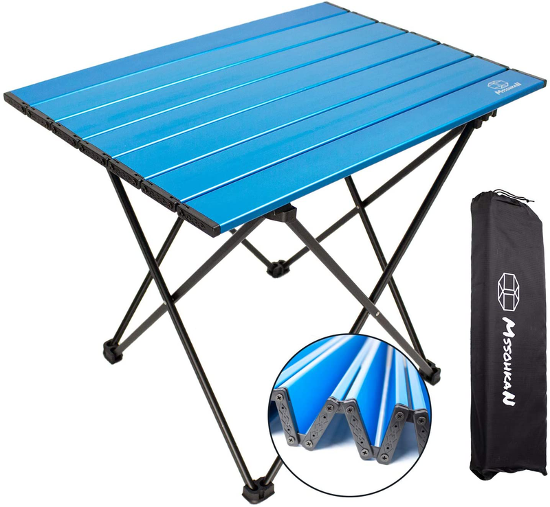 MSSOHKAN Camping Table Folding Portable Camp Side Table Aluminum Lightweight Carry Bag Beach Outdoor Hiking Picnics BBQ Cooking Dining Kitchen Blue Medium Sporting Goods > Outdoor Recreation > Camping & Hiking > Camp Furniture MSSOHKAN Blue Medium 