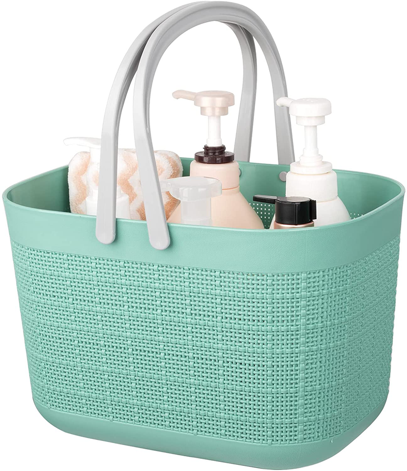 Rejomiik Shower Caddy Basket, Portable Shower Tote, Plastic Organizer Storage Basket with Handle Drainage Toiletry Bag Bin Box for Bathroom, College Dorm Room Essentials, Kitchen, Camp, Gym- Khakis Sporting Goods > Outdoor Recreation > Camping & Hiking > Portable Toilets & Showers rejomiik A-green 1pack 