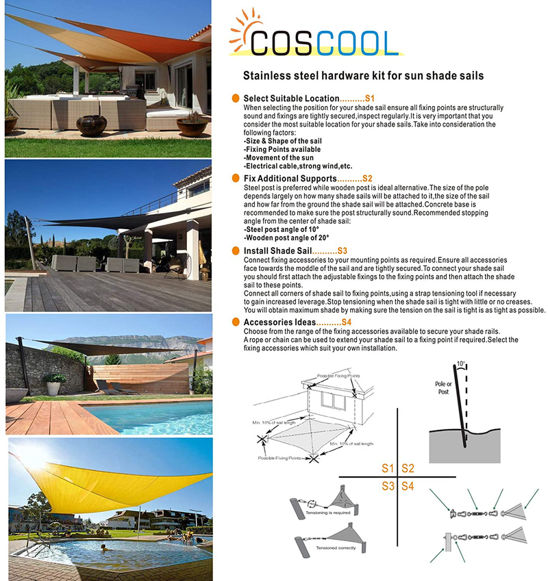 COSCOOL Sun Shade Sail Hardware Kit Anti-Rust Stainless Steel for Outdoor Patio Triangular Shade Sail Installation, 6 Inch Home & Garden > Lawn & Garden > Outdoor Living > Outdoor Umbrella & Sunshade Accessories COSCOOL   