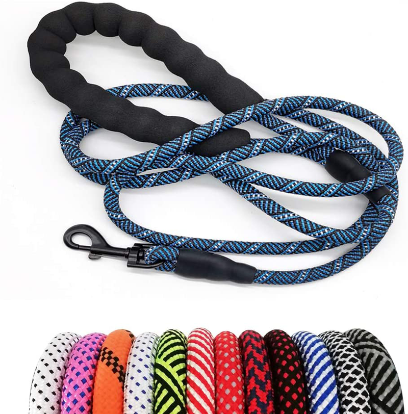 MayPaw Heavy Duty Rope Dog Leash, 6/8/10 FT Nylon Pet Leash, Soft Padded Handle Thick Lead Leash for Large Medium Dogs Small Puppy Animals & Pet Supplies > Pet Supplies > Dog Supplies MayPaw blue black 1/4" * 6' 