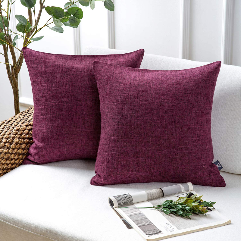 Phantoscope Throw Pillow Cover Textured Faux Linen Series Decorative Cushion Covers for Home Decor Sofa Pack of 2, Blue 20 X 20 Inches 50 X 50 Cm Home & Garden > Decor > Chair & Sofa Cushions Phantoscope Purple Red 18 x 18-Inch 