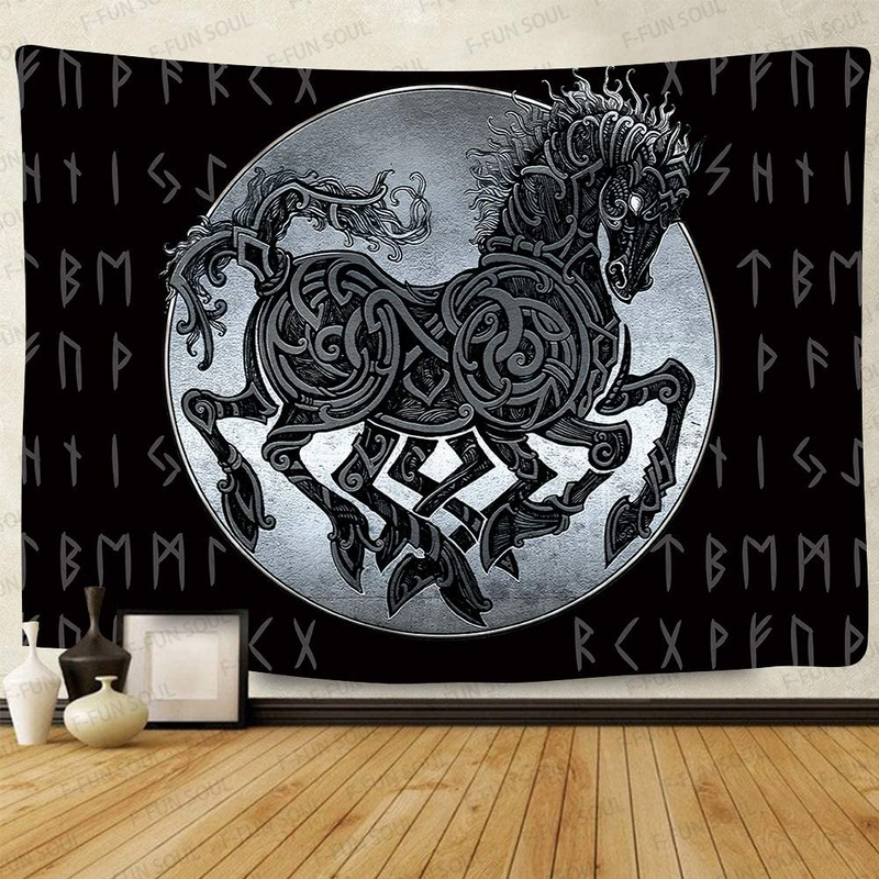 F-FUN SOUL Viking Tapestry, Large 80x60inches Soft Flannel Viking Decor, Mysterious Viking Bear Meditation Psychedelic Runes Wall Hanging Tapestries for Living Room Bedroom Decor GTLSFS9 Home & Garden > Decor > Artwork > Decorative Tapestries F-FUN SOUL Gtzyfs423 80x60 