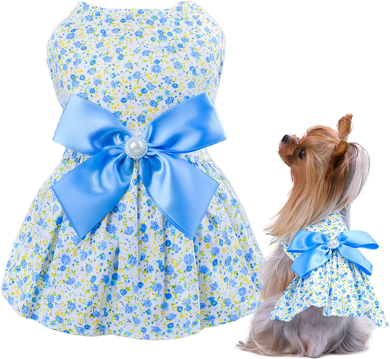 Petroom Puppy Dog Dress,Thin Cute Floral Princess Ribbon Skirt for Small Dogs Cats for Summer Animals & Pet Supplies > Pet Supplies > Cat Supplies > Cat Apparel Petroom Blue_(Third upgrade) XS (Pack of 1) 