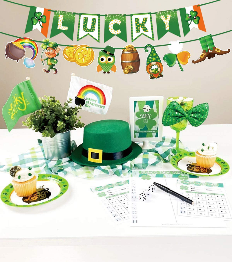 Jollylife 70PCS St. Patrick’S Day Decorations Party Set - Saint Patty Shamrock Banners Garlands Clover Hanging Swirls Photo Booth Props Balloons Supplies