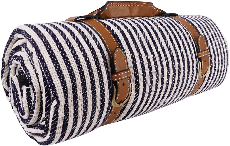 Picnic Blanket,78.7"x78.7"Oversized Beach Blankets Waterproof Sandproof Picnic Mat for 6-8 Adults, Large and Thick Picnic Blanket Portable Straps for Beach Mats or Family Outdoor Camping Parties Home & Garden > Lawn & Garden > Outdoor Living > Outdoor Blankets > Picnic Blankets Goodsnetic Blue/White  