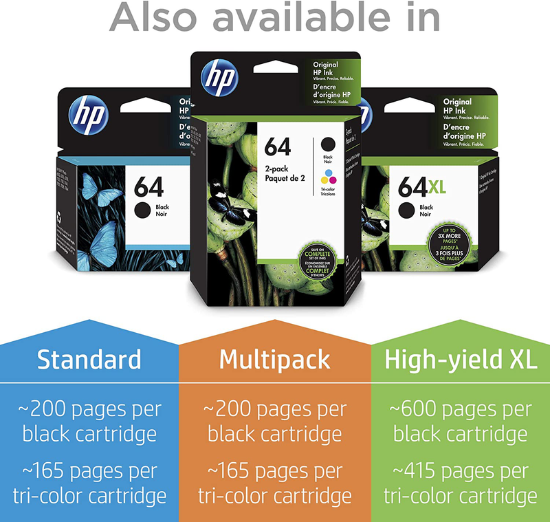 HP 64XL | Ink Cartridge | Tri-Color | Works with HP ENVY Photo 6200 Series, 7100 Series, 7800 Series, HP Tango and HP Tango X | N9J91AN