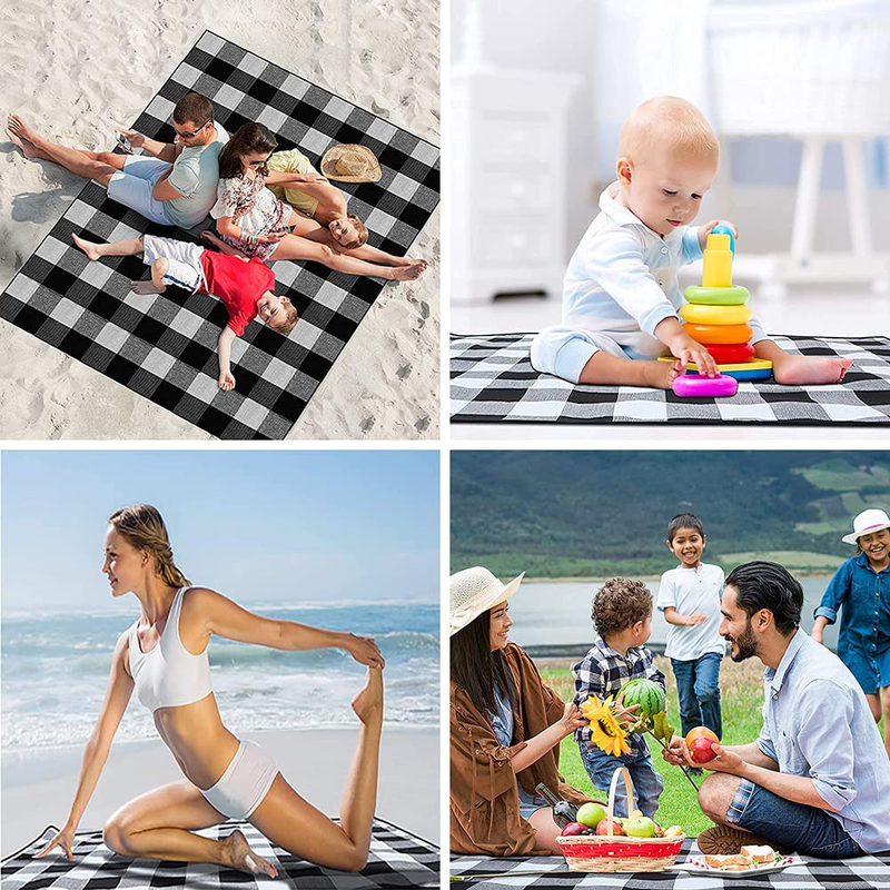 Extra Large Picnic Blankets Waterproof Foldable Beach Blanket for 6-8 People, Lightweight Black White Checkered Picnic Mat for Camping Hiking Park Music Festivals (79x79 inch) Home & Garden > Lawn & Garden > Outdoor Living > Outdoor Blankets > Picnic Blankets Hauunwey   