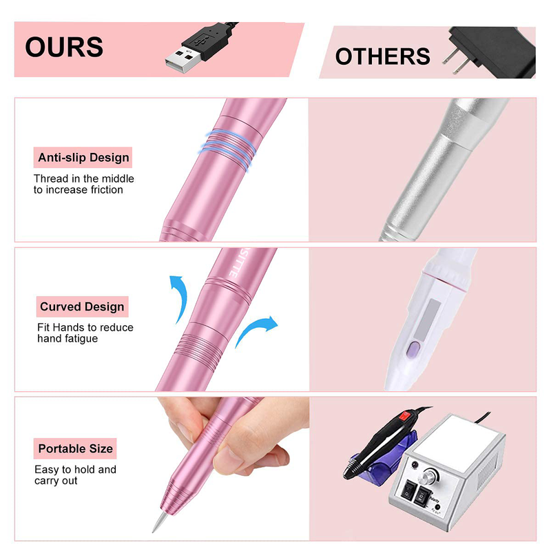COSITTE Electric Nail Drill, USB Electric Nail Drill Machine for Acrylic Nails, Portable Electrical Nail File Polishing Tool Manicure Pedicure Efile Nail Supplies for Home and Salon Use, Pink  COSITTE   