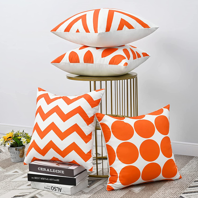 Ktinnead 18 X 18 Inches Throw Pillow Covers Set of 4, Orange White Outdoor Modern Decorative Pillow Covers, Geometric Throw Pillow Cushion Cover Case for Bedroom Sofa Outdoor Decor Couch Car Home & Garden > Decor > Chair & Sofa Cushions Ktinnead   