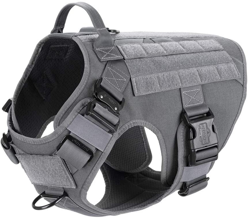 ICEFANG Tactical Dog Harness with 2X Metal Buckle,Working Dog MOLLE Vest with Handle,No Pulling Front Leash Clip,Hook and Loop for Dog Patch Animals & Pet Supplies > Pet Supplies > Dog Supplies ICEFANG Wolf Gray L (Neck:18"-24" ; Chest:28"-35" ) 