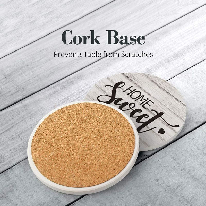 RayPard Absorbent Coasters Stone Coaster Set of 8, Cork Base, with Holder, Wood Look, Farmhouse Country Life Outdoor for Housewarming Apartment Kitchen Room Bar Décor, Rustic Style (Black Holder) Home & Garden > Decor > Seasonal & Holiday Decorations RayPard   