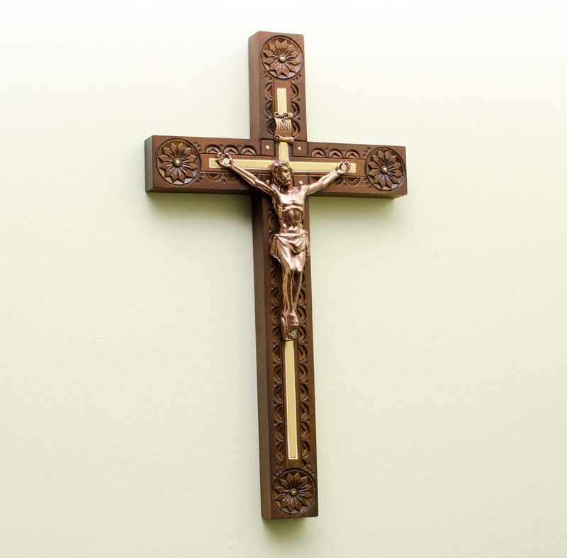 Hand Carved Crucifix Wall Cross for Home Decor - Wooden Catholic Wall Crucifix - 12 Inch