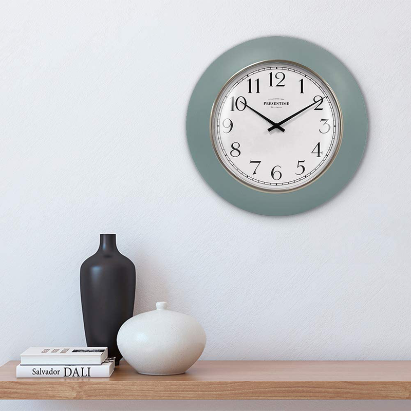 PresenTime & Co 12" Modern Farmhouse Kitchen Wall Clock, Vintage Design, Domed Lens, Morning Gold Ring, Stonewash Blue/ Teal Color Home & Garden > Decor > Clocks > Wall Clocks Presentime   