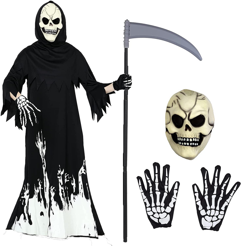 Halloween Grim Reaper Costume Set for Boys & Girls,Included kids Dark Costumes ,Scythe ,Skull Mask and Glove(4 Pack) Apparel & Accessories > Costumes & Accessories > Costumes ThinkMax   