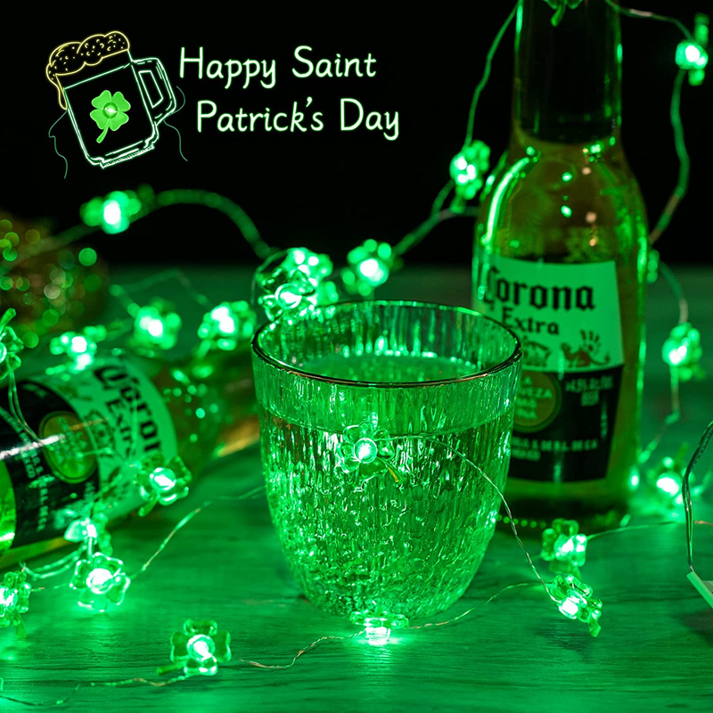 St. Patrick'S Day Shamrocks String Lights - Battery Operated 13.8 Feet 40 LED Green Fairy Lights with 8 Lighting Modes Remote Timer Lucky Clover Mini Lights for Indoor Outdoor Home Decoration  Brightown   