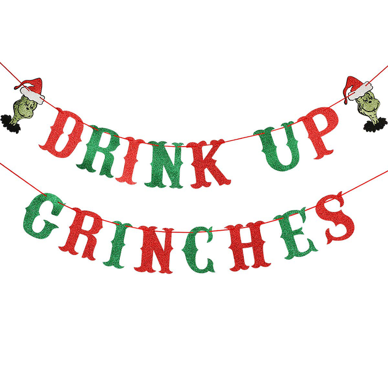 Drink Up Grinches Banner Red and Green Glitter- Christmas Party Supplies, Grinch Christmas Decorations, The Grinch Christmas Decorations, Grinch Backdrop, Grinch Decorations for Home Office Mantel Home & Garden > Decor > Seasonal & Holiday Decorations& Garden > Decor > Seasonal & Holiday Decorations LeeSky Default Title  