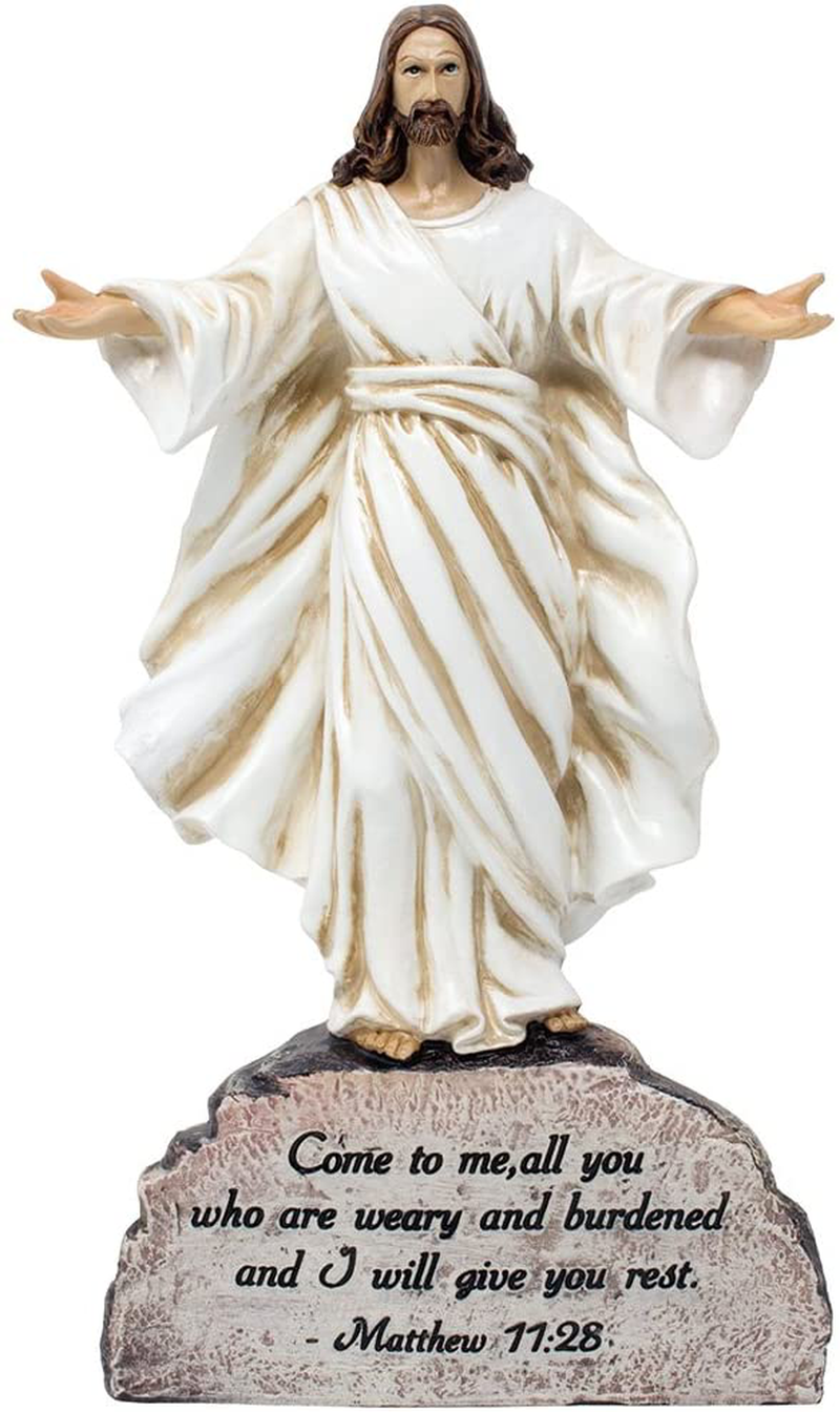 Decorative Jesus Standing on Rock Statue with Inspirational Bible Verse for Christian Home Décor Sculptures and Figurines As Spiritual Shelf Decorations Or Religious Gifts for Christmas and Easter