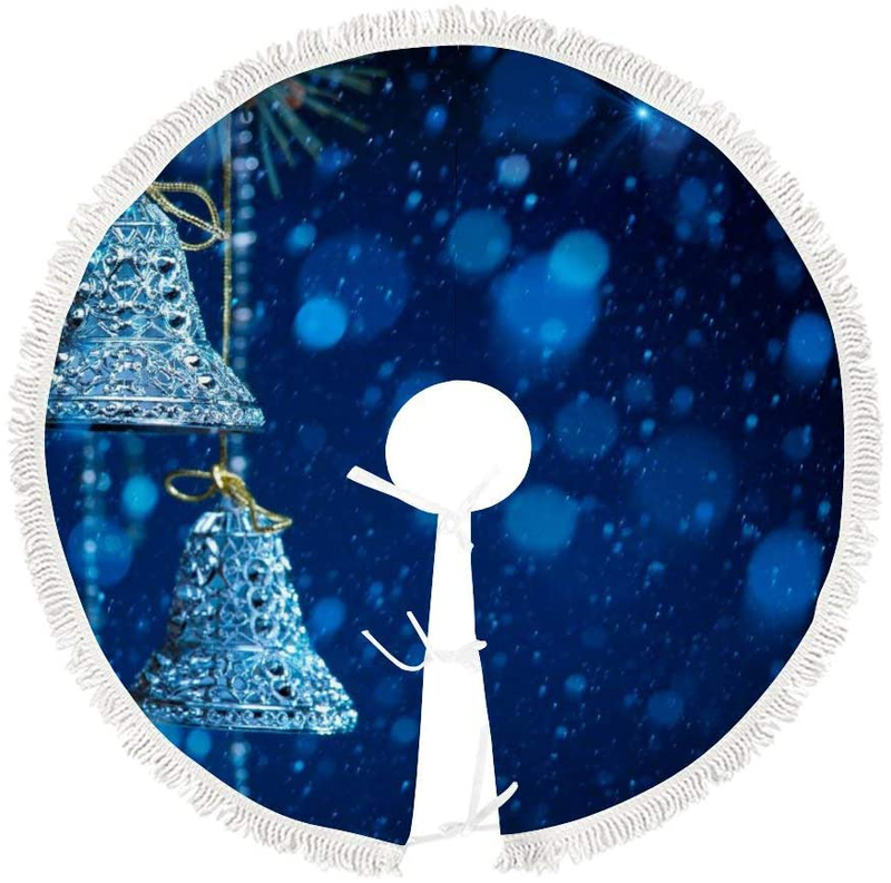 Navy Blue and Silver White Classic Christmas Christmas Tree Skirt (3 Sizes) - Tree Skirt Xmas Tree Mat for Holiday Christmas Party Decorations Xmas Decorations Home & Garden > Decor > Seasonal & Holiday Decorations > Christmas Tree Skirts Thewar 76x76cm  