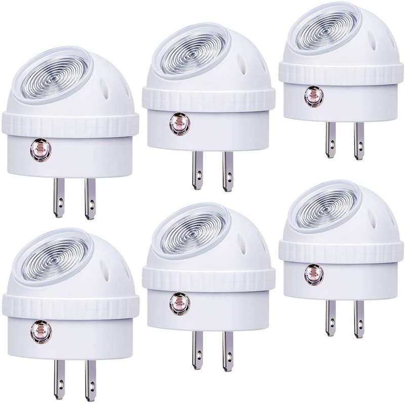 Emotionlite Plug-in Night Lights, Warm White LED Nightlight, 360° Rotation, Dusk to Dawn Sensor, Kids, Adult, Bedroom, Hallway, Bathroom,Kitchen, Stairways, Corridor, UL Listed, 6 Pack