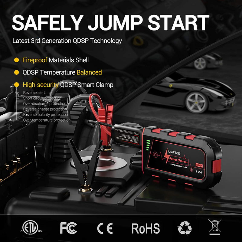LOFTEK Portable Car Battery Jump Starter (Up to 7.0L Gas or 5.5L Diesel Engine), 12V Power Pack Auto Battery Booster with Built-in LED Light, Red Vehicles & Parts > Vehicle Parts & Accessories > Vehicle Maintenance, Care & Decor > Vehicle Repair & Specialty Tools > Vehicle Jump Starters LOFTEK   