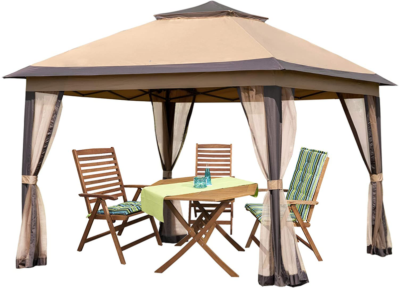 Pamapic 11x11 Outdoor Pop up Gazebo for Patios Canopy for Shade and Rain with Mosquito Netting, Waterproof Soft Top Metal Frame Gazebo for Lawn, Garden, Backyard and Deck (Grey) Home & Garden > Lawn & Garden > Outdoor Living > Outdoor Structures > Canopies & Gazebos Pamapic Brown  