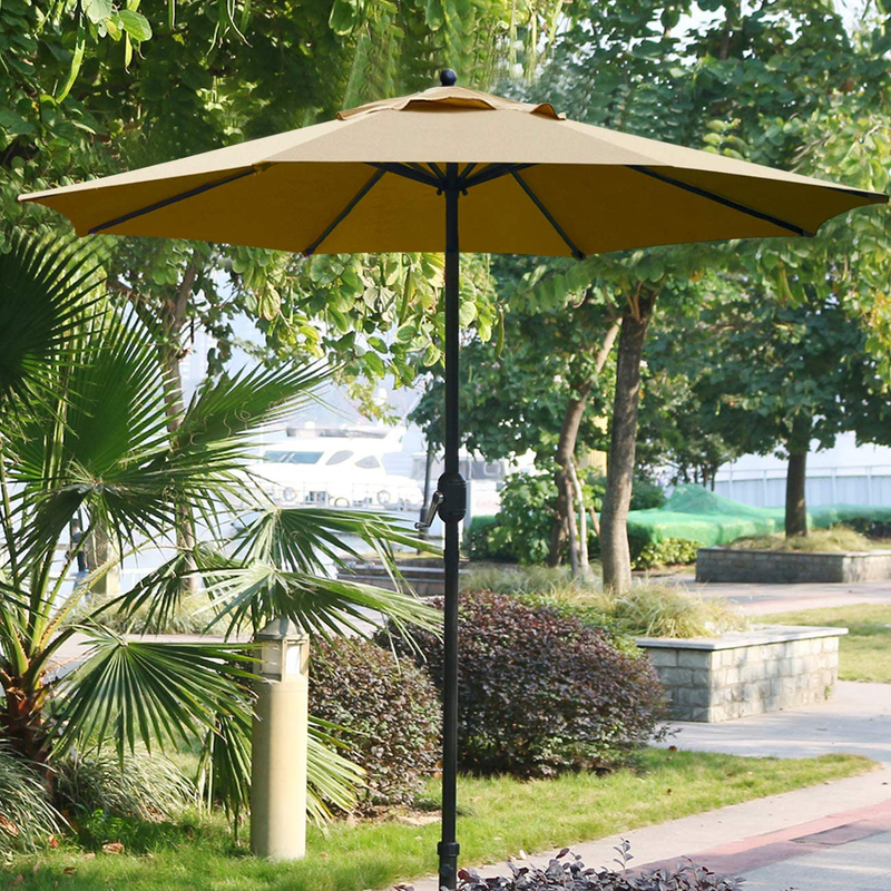 Sunnyglade 9Ft Patio Umbrella Outdoor Table Umbrella with 8 Sturdy Ribs (Tan)