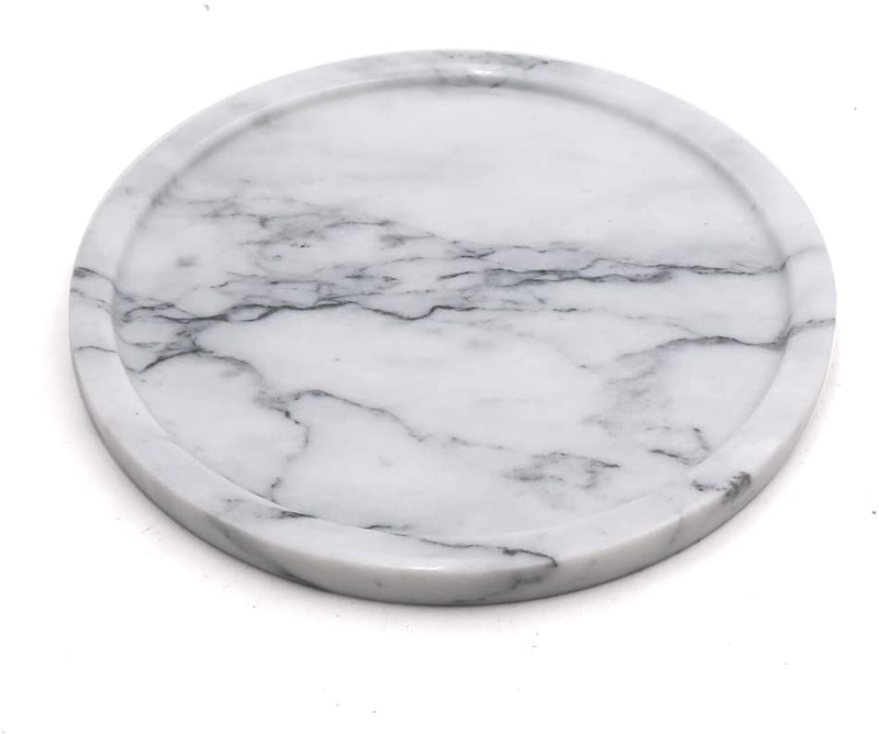 Circular Marble Stone Decorative Tray for Counter, Vanity, Dresser, Nightstand or Desk, Diameter 9-5/8 Inches