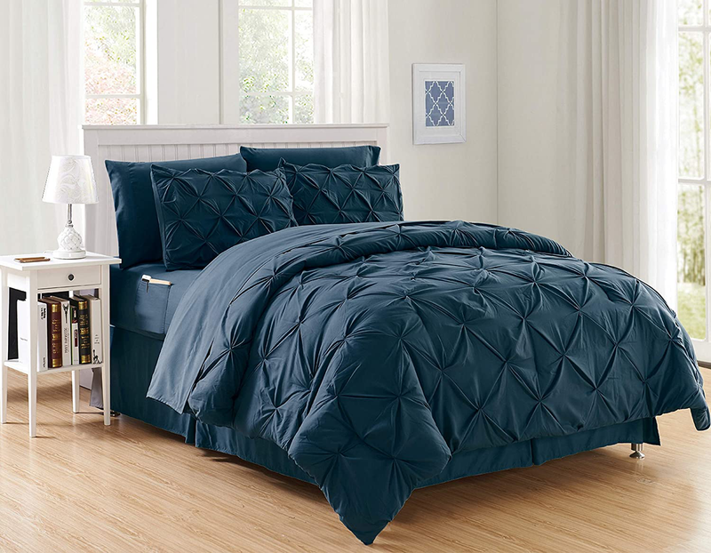 Luxury Best, Softest, Coziest 8-Piece Bed-in-a-Bag Comforter Set on Amazon! Elegant Comfort - Silky Soft Complete Set Includes Bed Sheet Set with Double Sided Storage Pockets, King/Cal King, White Home & Garden > Linens & Bedding > Bedding Elegant Comfort Navy Blue Full/Queen 