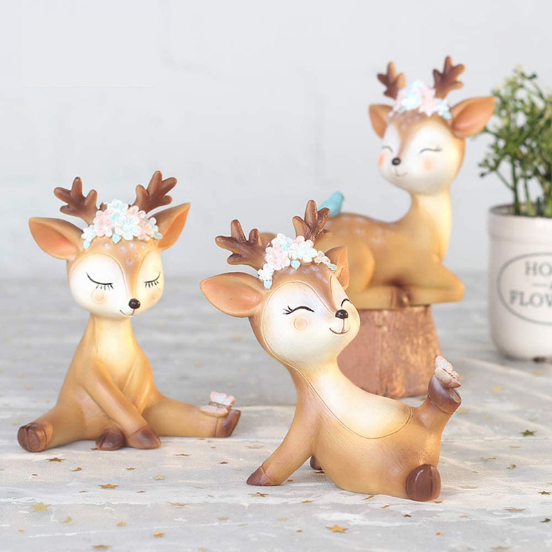 Deer Cake Topper Decor 3.9", Cute Resin Fawn Doe Figurines Toys Woodland Animal Deer Ornament Home&Party Decor for Baby Shower Birthday Wedding(Naughty) Home & Garden > Decor > Seasonal & Holiday Decorations L.DONG   