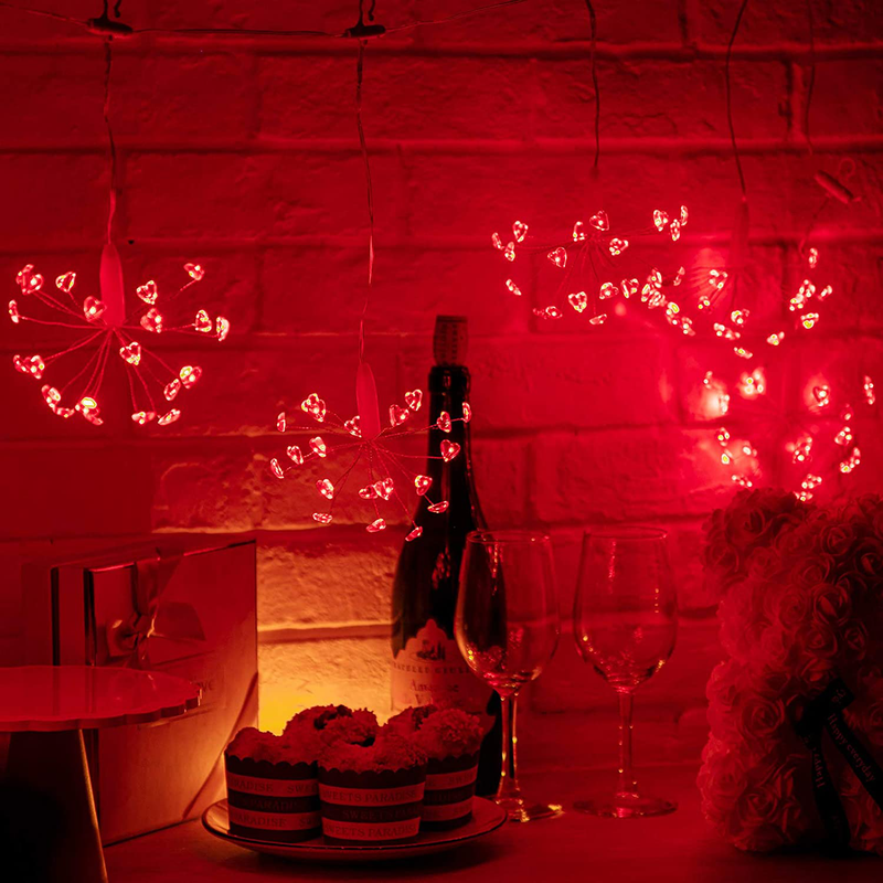 Red Firework Curtain Lights, 160 Heart Shaped Red LED String Lights, Window USB Plug in Fairy Lights for Mother'S Day Valentine'S Day Wedding Bedroom Party Garden Umbrella Light Decoration