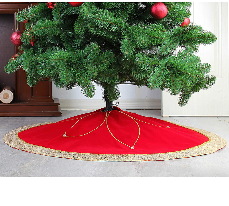 Costyleen Christmas Tree Skirt Holiday Decoations Xmas Tree Home Decor 42 inches Non-Woven Fabric Red Big Flowers