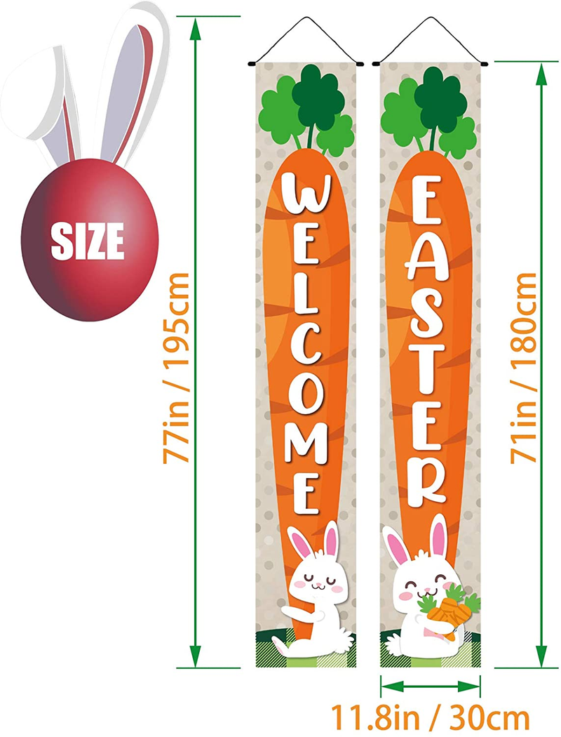 Happy Easter Day Porch Sign, Hello Spring Decoration Hanging Banner for Front Porch Door Home Indoor Outdoor, Decorated with Easter Eggs Easter Basket Easter Bunny Easter Lily Tulip Home & Garden > Decor > Seasonal & Holiday Decorations BBGM5   