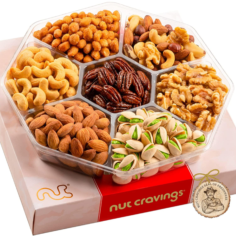 Nuts Gift Basket in Red Box (7 Piece Set, 1 LB) Valetines Day 2022 Idea Food Arrangement Platter, Birthday Care Package Variety, Healthy Kosher Snack Tray for Adults Women Men Prime Home & Garden > Decor > Seasonal & Holiday Decorations Nut Cravings D - Large Gift Box  