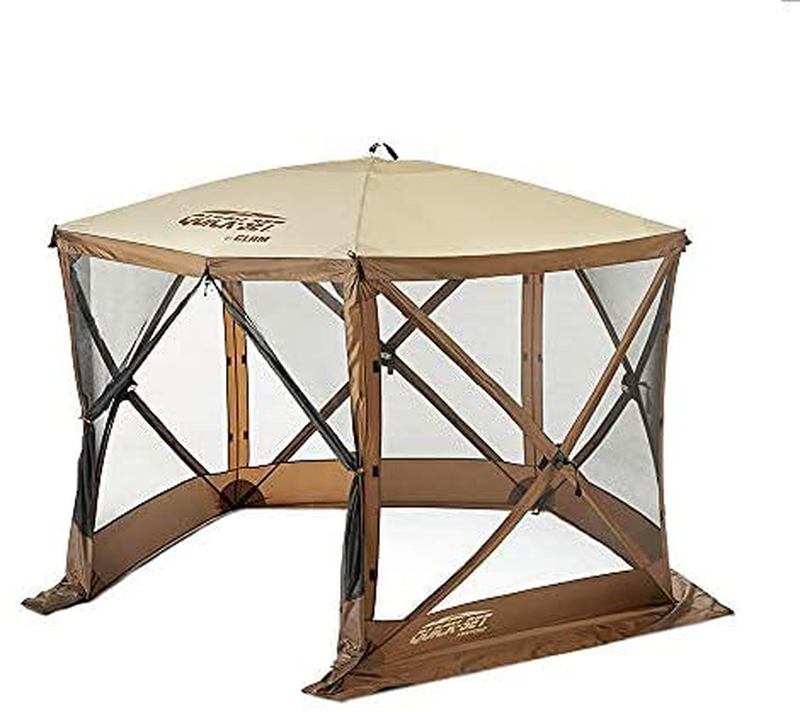 CLAM Quick-Set Escape 11.5 x 11.5 Foot Portable Pop-Up Outdoor Camping Gazebo Screen Tent 6 Sided Canopy Shelter with Ground Stakes & Carry Bag, Green Home & Garden > Lawn & Garden > Outdoor Living > Outdoor Structures > Canopies & Gazebos CLAM Brown/Tan Medium 
