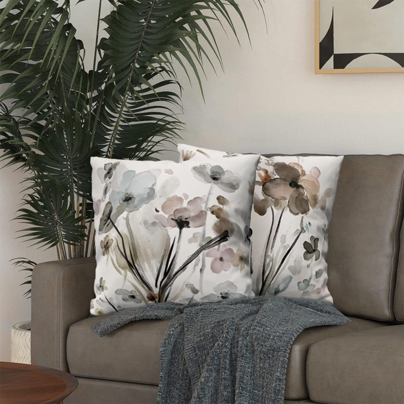 Flower Throw Pillow Covers 20X20 Set of 2, Cozy Flowers Pillow Cushion Cases, Modern Decorative Square Pillowcases for Sofa Couch Bedroom Living Room Car Seat Home & Garden > Decor > Chair & Sofa Cushions KKVEE   