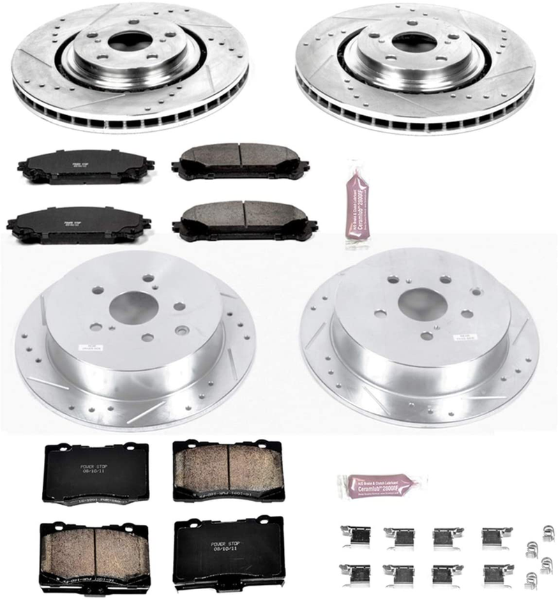 Power Stop K5828 Front and Rear Z23 Carbon Fiber Brake Pads with Drilled & Slotted Brake Rotors Kit