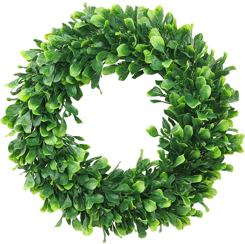 Eladeco Faux Boxwood Wreath 15" Artificial Green Leaves Wreath for Front Door Hanging Wall Window Wedding Party Decoration Home & Garden > Decor > Seasonal & Holiday Decorations ElaDeco 15 in  